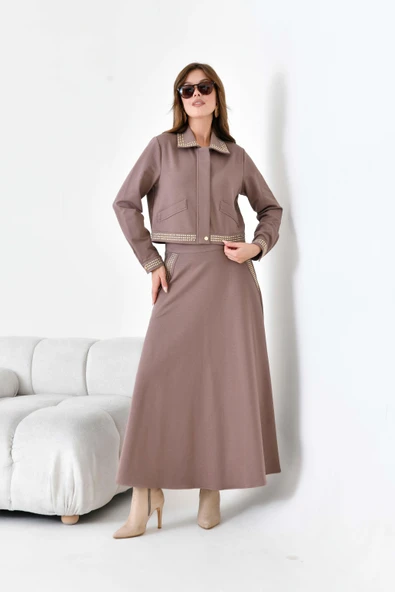 FTZ Women Kadın İki İp Taşlı Takım  Kahve 30925 - Resim 3