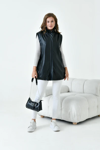 FTZ Women Kadın Deri Yelek  Siyah 30926 - 4