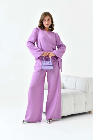 FTZ Women Kadın Pantolonlu Simli Takım  Lila 30863 - Resim 4