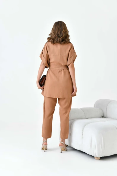 FTZ Women Kadın Keten Takım  Taba 30872 - Resim 7