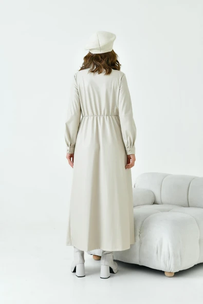 FTZ Women Kadın Deri Elbise  Beige 30930 - Resim 7