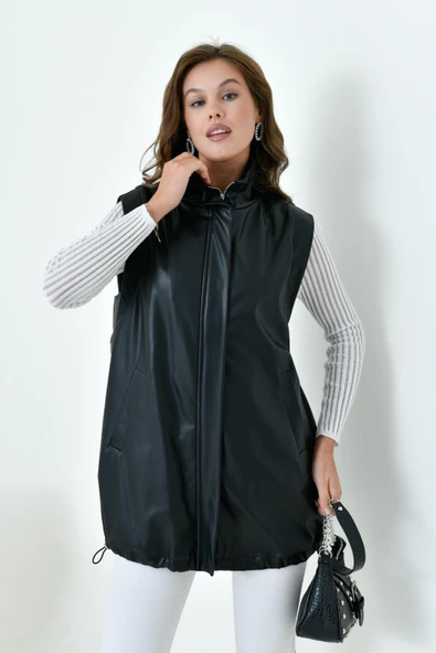 FTZ Women Kadın Deri Yelek  Siyah 30926 - 1