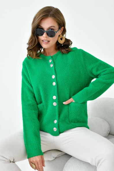 FTZ Women Kadın Düğme Detaylı Sakal Hırka Yeşil 20843 - 2