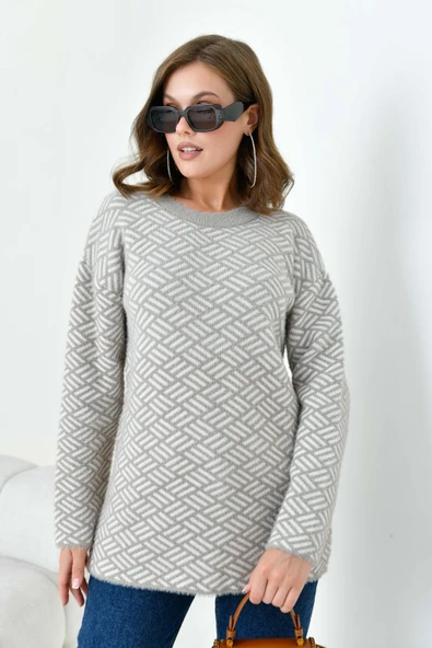 FTZ Women Kadın Çizgi Detaylı Kazak  Bej 20744 - Resim 6