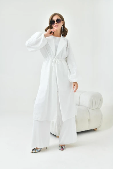 FTZ Women Kadın Kesme Jakar Üçlü Takım  Ekru 30847 - Resim 6