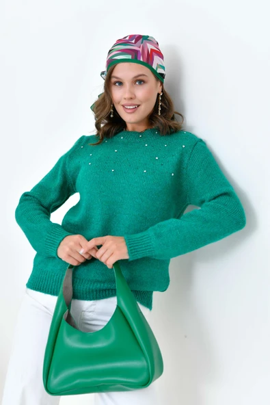 FTZ Women Kadın Boncuk İşlemeli Kazak  Benetton 20741 - Resim 4