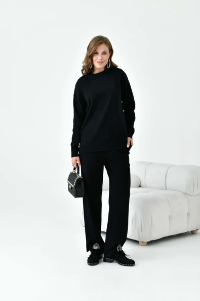 FTZ Women Kadın Düz Basic İkili Takım  Siyah 20800 - Resim 5