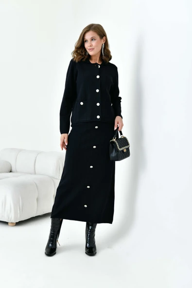 FTZ Women Kadın Düğmeli İkili Takım  Siyah 20712 - Resim 3