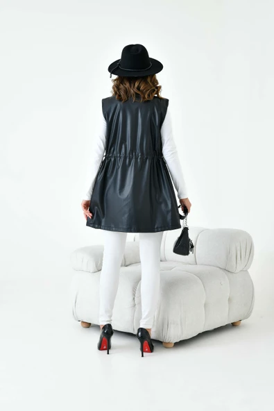 FTZ Women Kadın Deri Yelek  Siyah 30927 - 7