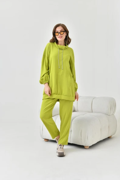 FTZ Women Kadın Kapişonlu Taş Detay Takım  Olive 30825 - Resim 4