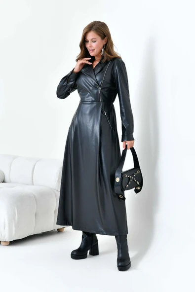 FTZ Women Kadın Deri Elbise  Siyah 30930 ürün görseli 1