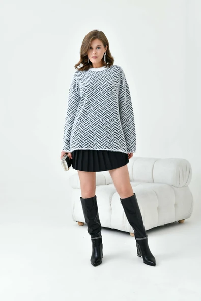 FTZ Women Kadın Çizgi Detaylı Kazak  Ekru 20744 - Resim 6