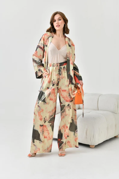 FTZ Women Kadın Varak Detay Kimono Takım  Beige 30811 - Resim 2