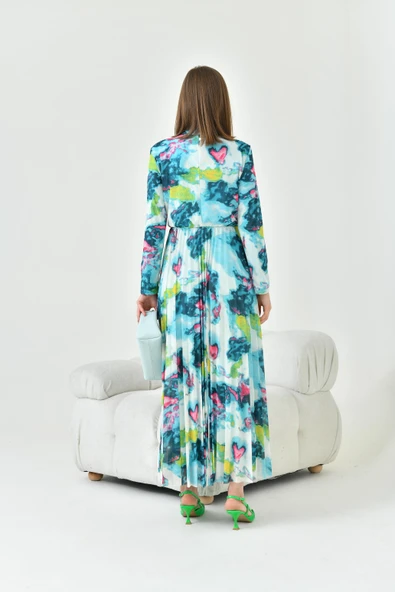 FTZ Women Kadın Desenli Elbise  Mint 30842 - Resim 7