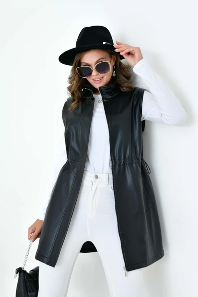 FTZ Women Kadın Deri Yelek  Siyah 30927 - 2