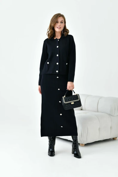 FTZ Women Kadın Düğmeli İkili Takım  Siyah 20712 - Resim 5