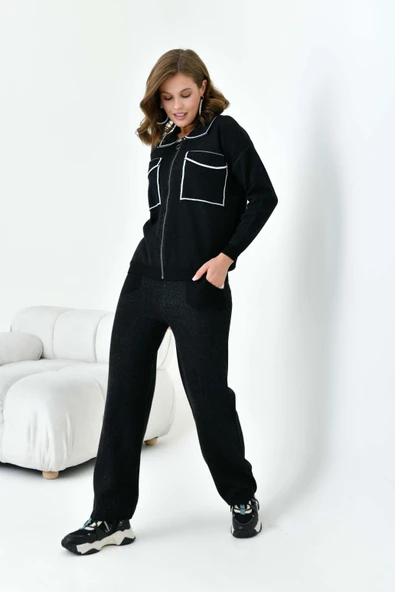 FTZ Women Kadın Çizgili İkili Takım  Siyah 20664 - Resim 3