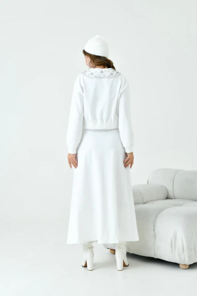 FTZ Women Kadın Bebe Yaka Etekli İki İp Takım  Ekru 30967 - Resim 7