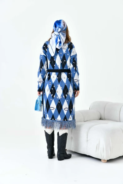 FTZ Women Kadın Baklava Desenli Giyçık  İndigo 20519 - 7