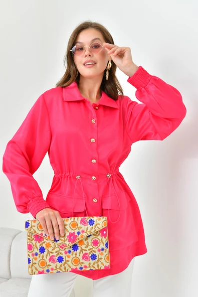 FTZ Women Kadın İpek Saten Cap  Fuşya 30858 - Resim 3