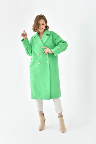 FTZ Women Kadın Kravuze Kaşe Kaban  Benetton 30642 - Resim 5