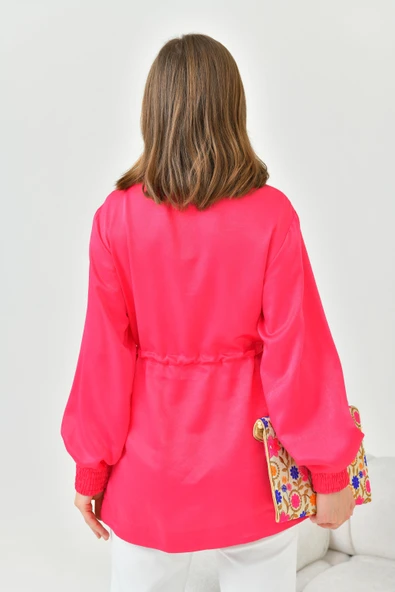 FTZ Women Kadın İpek Saten Cap  Fuşya 30858 - Resim 7