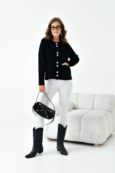 FTZ Women Kadın Düğme Detaylı Sakal Hırka  Siyah 20843 - 5