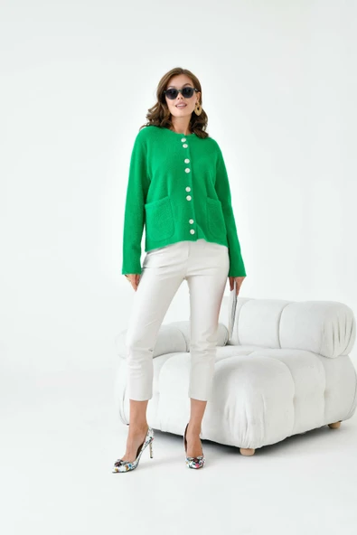 FTZ Women Kadın Düğme Detaylı Sakal Hırka Yeşil 20843 - 3