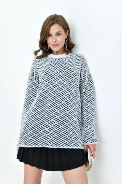 FTZ Women Kadın Çizgi Detaylı Kazak  Ekru 20744 - Resim 4