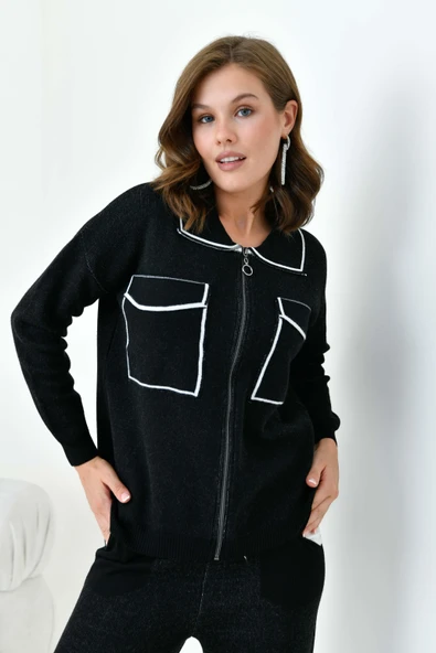 FTZ Women Kadın Çizgili İkili Takım  Siyah 20664 - Resim 4