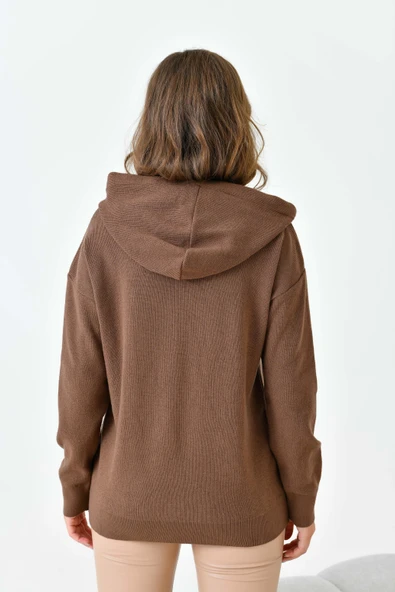 FTZ Women Kadın Kapüşonlu Kazak  Kahve 20753 - Resim 7