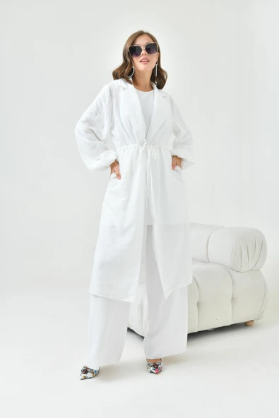 FTZ Women Kadın Kesme Jakar Üçlü Takım  Ekru 30847 - Resim 4