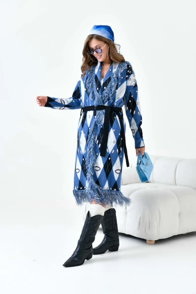 FTZ Women Kadın Baklava Desenli Giyçık  İndigo 20519 - 6