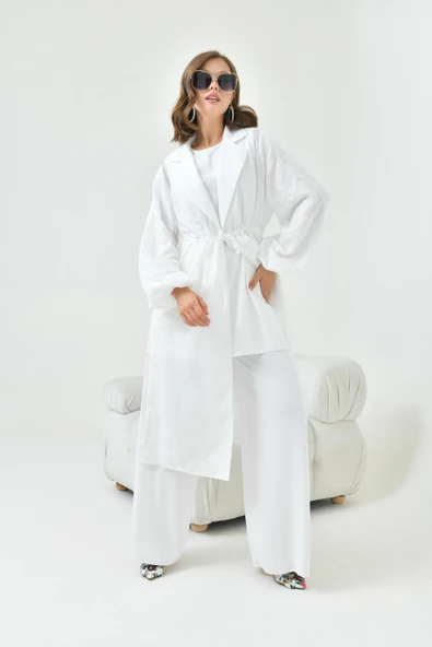 FTZ Women Kadın Kesme Jakar Üçlü Takım  Ekru 30847 - Resim 3