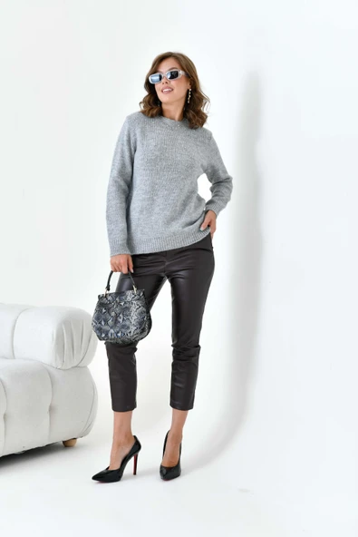 FTZ Women Kadın Boncuk İşlemeli Kazak  Gri 20741 ürün görseli 1