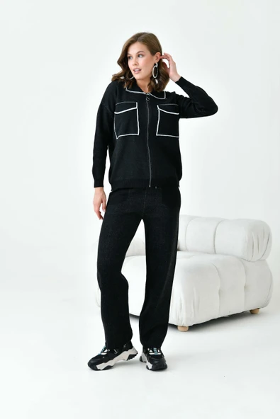 FTZ Women Kadın Çizgili İkili Takım  Siyah 20664 - Resim 1