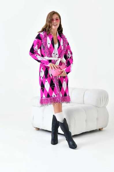 FTZ Women Kadın Baklava Desenli Giyçık  Fuşya 20519 - Resim 2