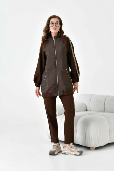 FTZ Women Kadın Kapitone Detay Takım  Kahve 30910 - Resim 5