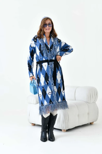 FTZ Women Kadın Baklava Desenli Giyçık  İndigo 20519 - 3