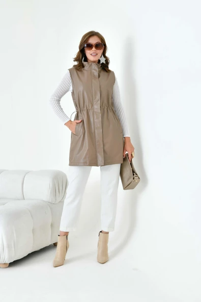 Ftz Women Kadın Deri Yelek Beige 30927