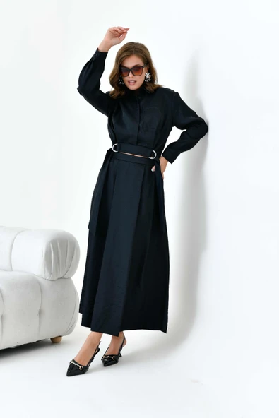 FTZ Women Kadın Etekli Parlak Takım  Siyah 30870 - Resim 2