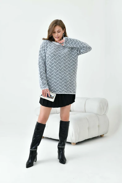 FTZ Women Kadın Çizgi Detaylı Kazak  Ekru 20744 - Resim 2