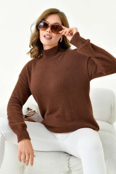 FTZ Women Kadın Basic Kazak  Kahve 20878 - Resim 4