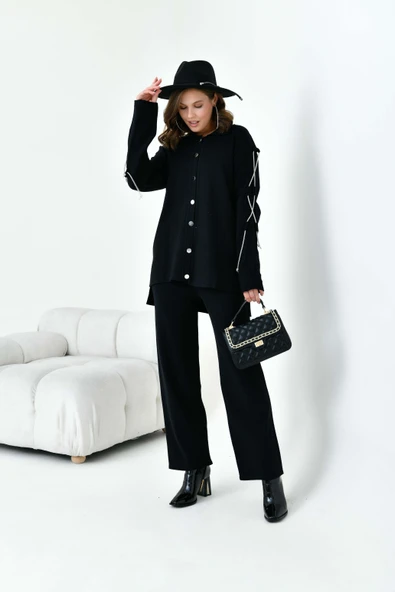 FTZ Women Kadın Kol Detaylı İkili Takım  Siyah 20717 - Resim 2