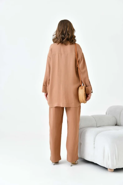 FTZ Women Kadın Keten Takım  Taba 30874 - Resim 7