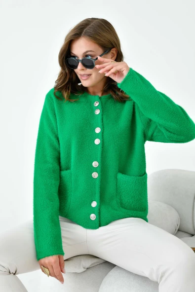 FTZ Women Kadın Düğme Detaylı Sakal Hırka  Yeşil 20843 ürün görseli 1