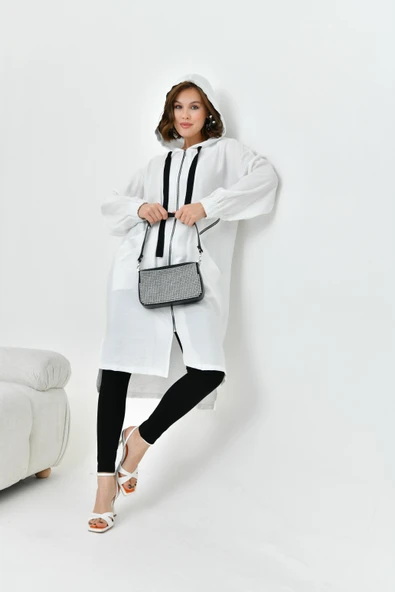 FTZ Women Kadın Fermuarlı Kapişonlu Kap  Ekru 30754 - Resim 6