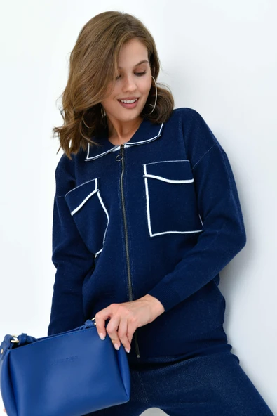 FTZ Women Kadın Çizgili İkili Takım  Lacivert 20664 - Resim 3