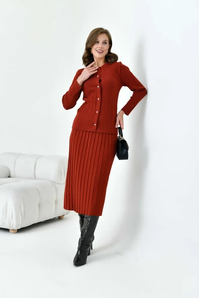 FTZ Women Kadın Pileli İkili Takım  Kiremit 20680 - Resim 1