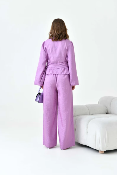 FTZ Women Kadın Pantolonlu Simli Takım  Lila 30863 - Resim 7